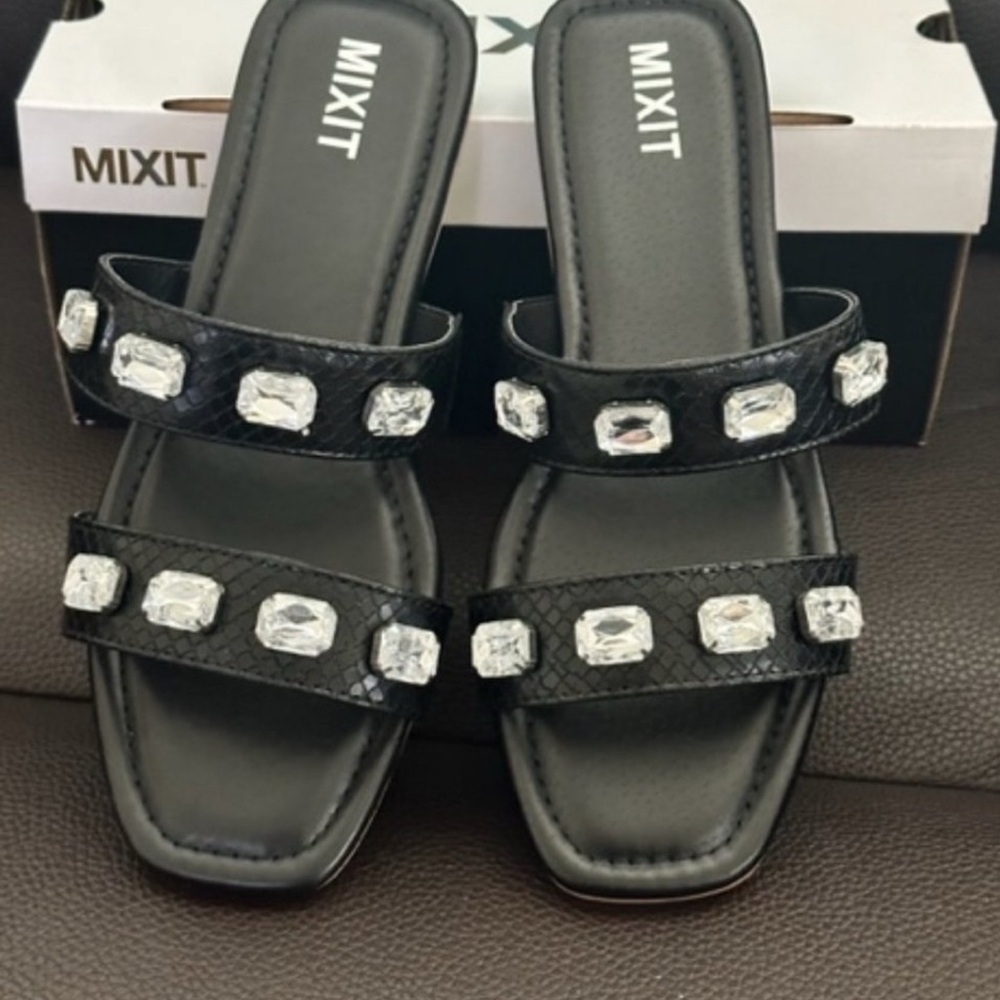Mixit Black Sandals with Crystal Accents